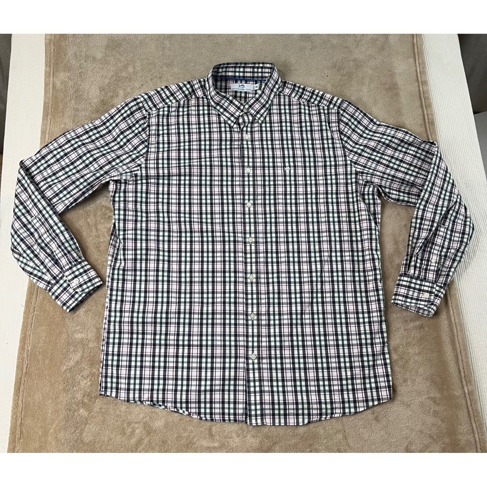 Southern Tide Intercoastal Plaid Shirt Men's size 2XL Multi Color Coolmax EUC